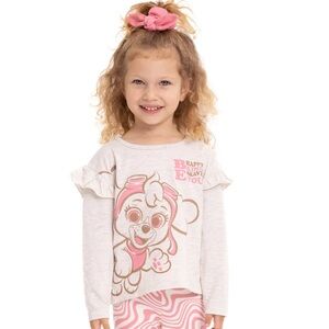 Paw Patrol Pink and White Long Sleeve Tee with Cartoon Design